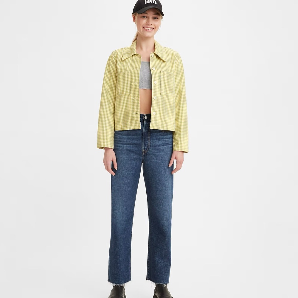 Levi's Blue Dark Wash Ribcage Straight Jeans